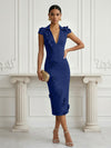 Jersey Sheath Stand Colla Cocktail Dresses with Slit
