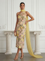Tulle Sheath One Shoulder Cocktail Dresses with Scarf