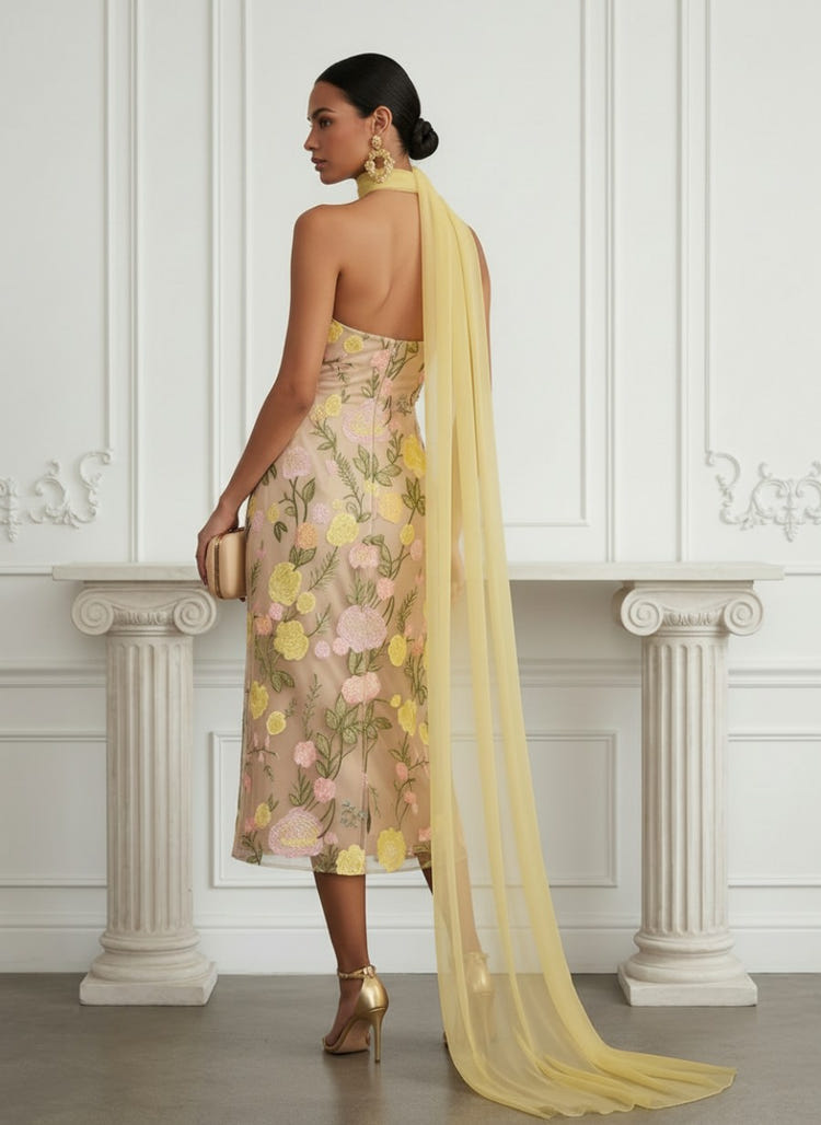 Tulle Sheath One Shoulder Cocktail Dresses with Scarf