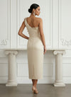 Satin Sheath One Shoulder Cocktail Dresses with 3D Flowers