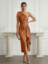 Satin Sheath One Shoulder Cocktail Dresses with 3D Flowers