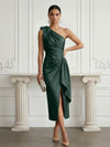Satin Sheath One Shoulder Cocktail Dresses with 3D Flowers