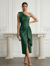 Satin Sheath One Shoulder Cocktail Dresses with 3D Flowers