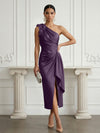Satin Sheath One Shoulder Cocktail Dresses with 3D Flowers
