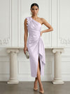 Satin Sheath One Shoulder Cocktail Dresses with 3D Flowers