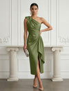 Satin Sheath One Shoulder Cocktail Dresses with 3D Flowers