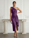 Satin Sheath One Shoulder Cocktail Dresses with 3D Flowers