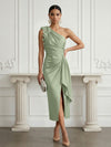 Satin Sheath One Shoulder Cocktail Dresses with 3D Flowers