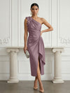 Satin Sheath One Shoulder Cocktail Dresses with 3D Flowers