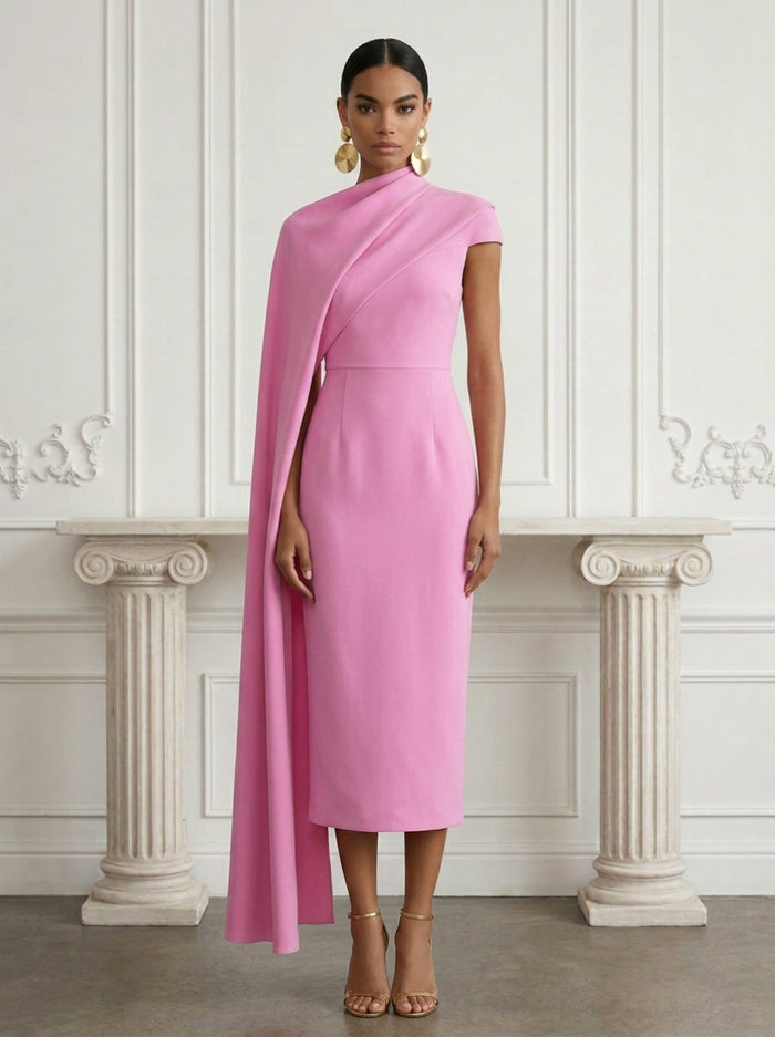 Jersey Sheath High Neck Cocktail Dresses with Sash