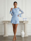 Tulle A-Line Boat Neck  Cocktail Dresses with Floral Embroidery