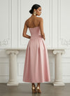 Satin A-Line Strapless Pleated Cocktail Dresses