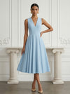 Jersey A-Line V Neck Pleated Cocktail Dresses