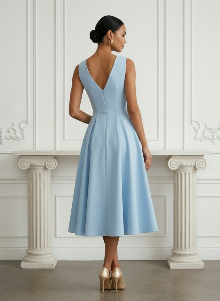 Jersey A-Line V Neck Pleated Cocktail Dresses