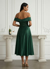 Satin A-Line Off the Shoulder Cocktail Dresses with Side Slit