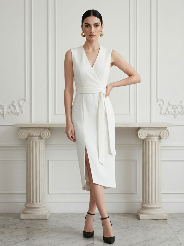 Jersey Sheath V Neck Cocktail Dresses with Bow