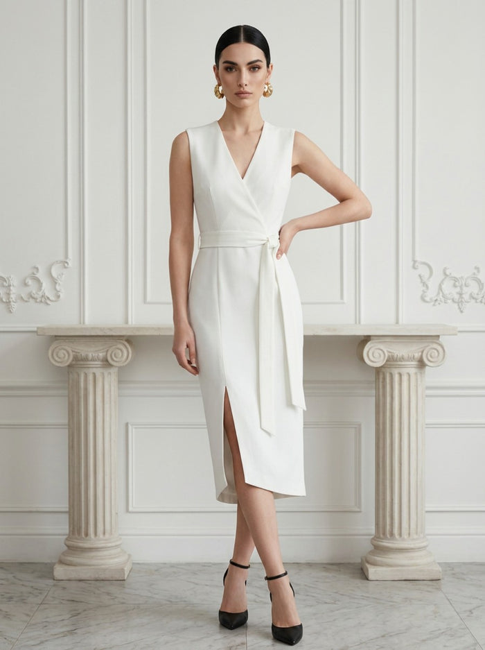 Jersey Sheath V Neck Cocktail Dresses with Bow