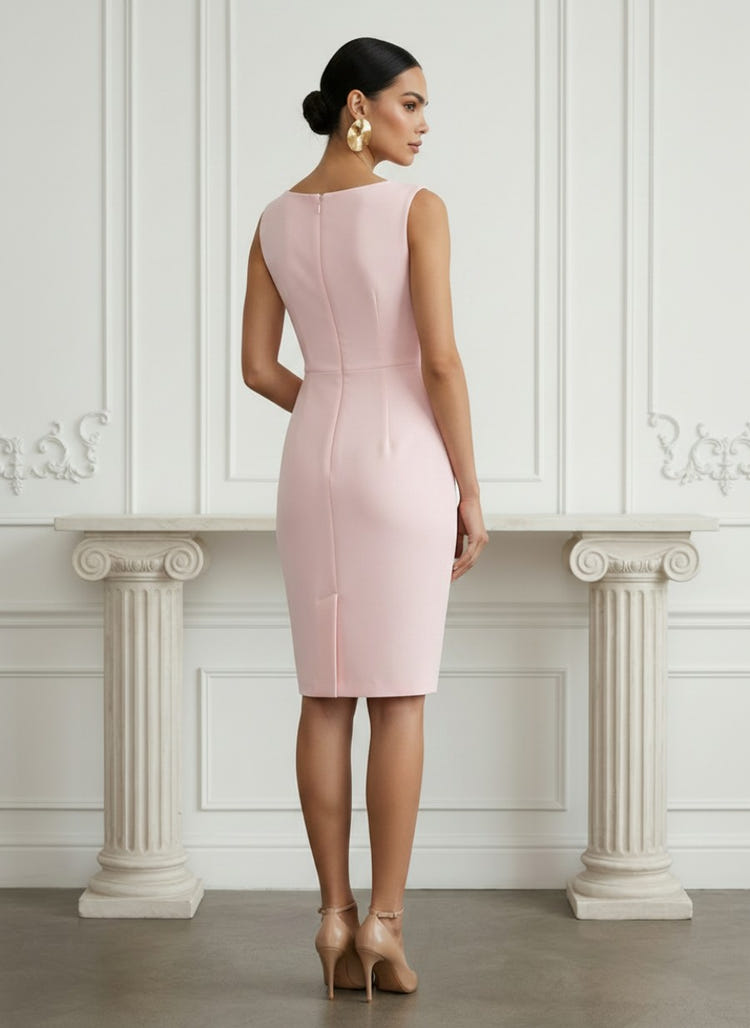Jersey Sheath Boat Neck  Cocktail Dresses with Bow