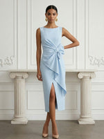 Jersey Sheath Boat Neck  Cocktail Dresses with Bow