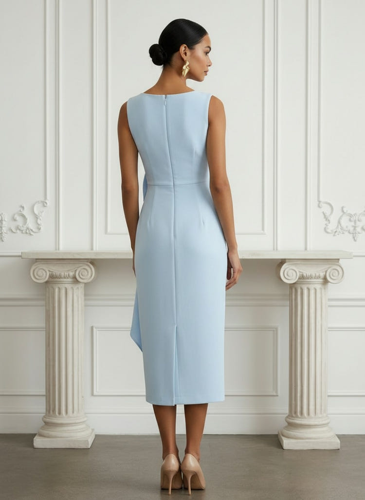 Jersey Sheath Boat Neck  Cocktail Dresses with Bow