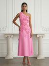 Jersey A-Line One Shoulder Cocktail Dresses with 3D Flowers