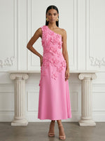 Jersey A-Line One Shoulder Cocktail Dresses with 3D Flowers