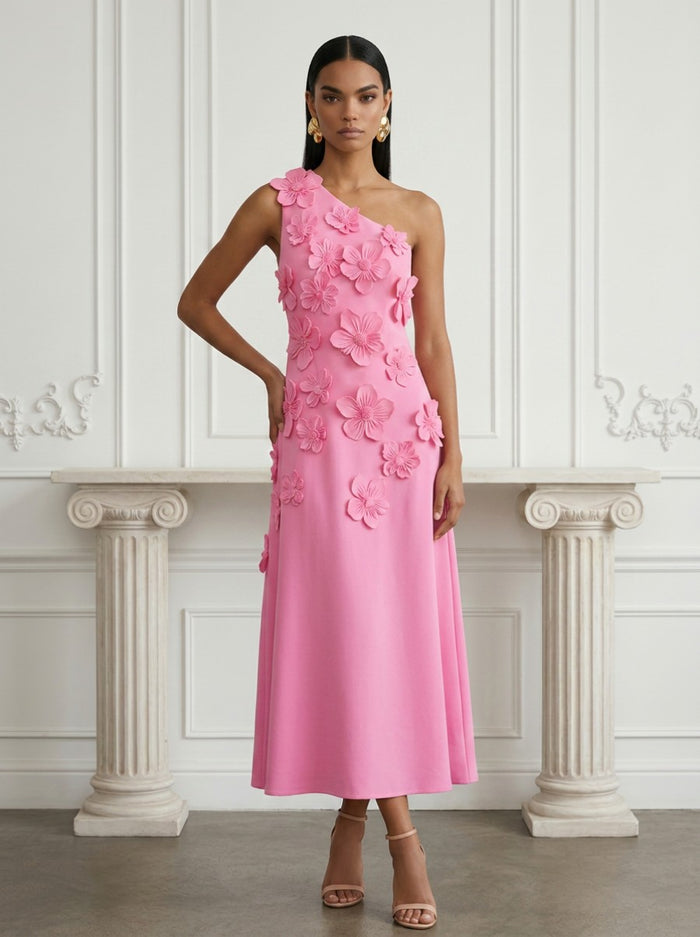 Jersey A-Line One Shoulder Cocktail Dresses with 3D Flowers