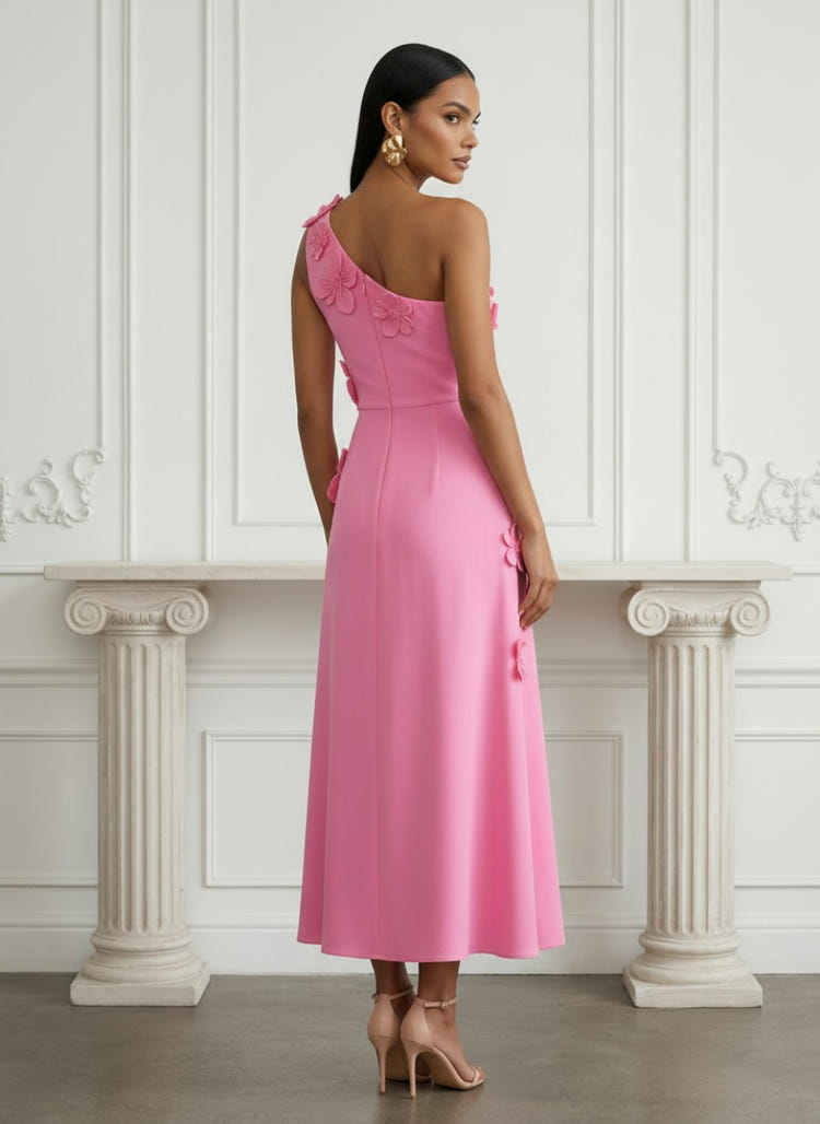 Jersey A-Line One Shoulder Cocktail Dresses with 3D Flowers