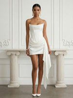 Satin Sheath Strapless Cocktail Dresses with Ruffles