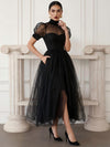 Tulle A-Line High Neck Cocktail Dresses with Slit