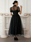 Tulle A-Line High Neck Cocktail Dresses with Slit