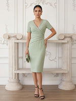 Jersey Sheath V Neck Cocktail Dresses with Rhinestone