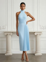 Chiffon Sheath Halter Delicate Pleated Cocktail Dresses
