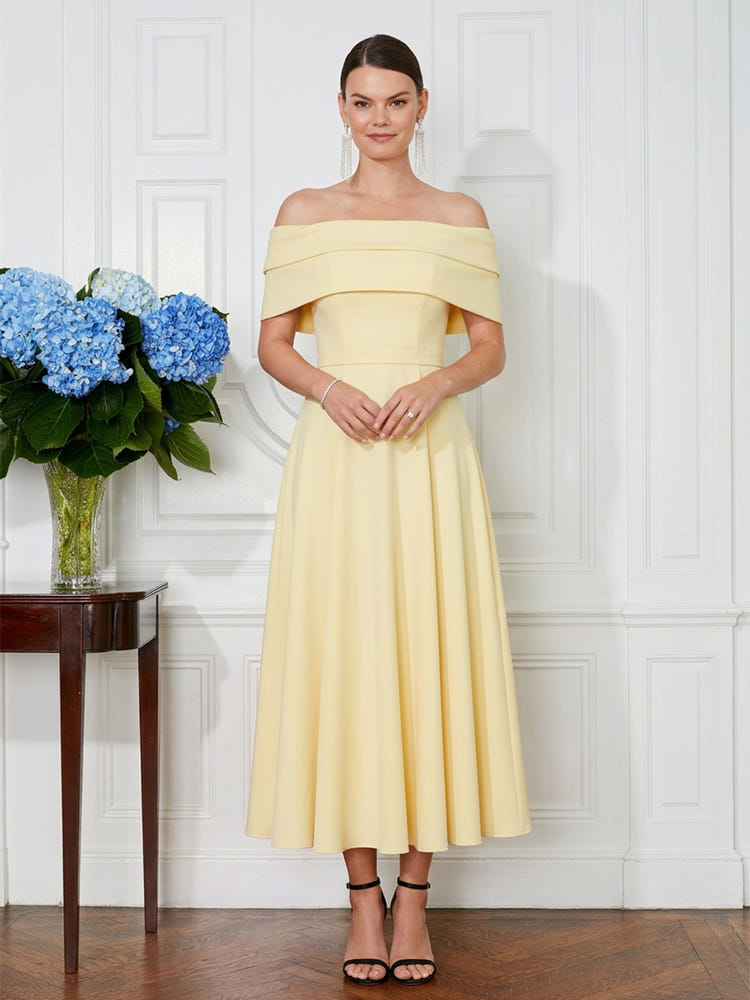 Jersey A-Line Off the Shoulder Pleated Cocktail Dresses