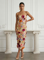 Tulle Sheath Strapless Cocktail Dresses with 3D Flowers