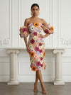 Tulle Sheath Off the Shoulder Cocktail Dresses with 3D Flowers