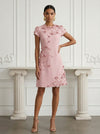 Jersey A-Line Crew Neck Cocktail Dresses with 3D Flowers