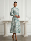 Jacquard A-Line Stand Colla Floral Cocktail Dresses