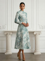 Jacquard A-Line Stand Colla Floral Cocktail Dresses