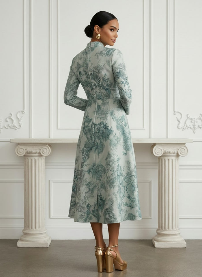 Jacquard A-Line Stand Colla Floral Cocktail Dresses
