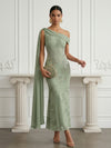 Tulle Mermaid One Shoulder Cocktail Dresses with Floral Embroidery