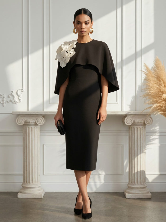Jersey Sheath Crew Neck Cocktail Dresses with Caps