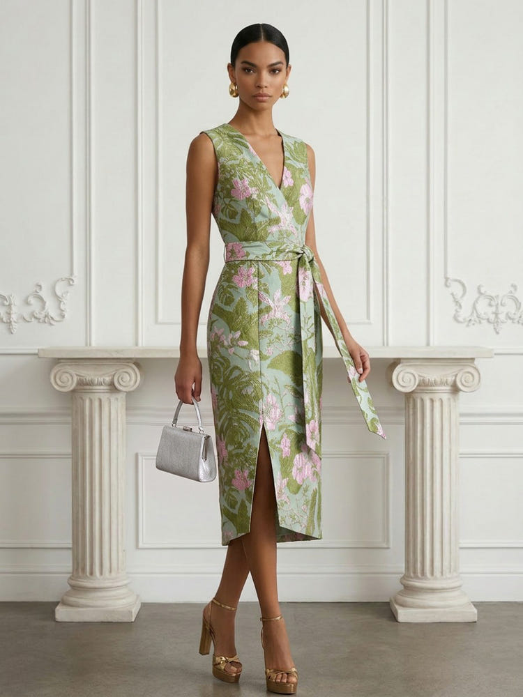 Jacquard Sheath V Neck Cocktail Dresses with Bow