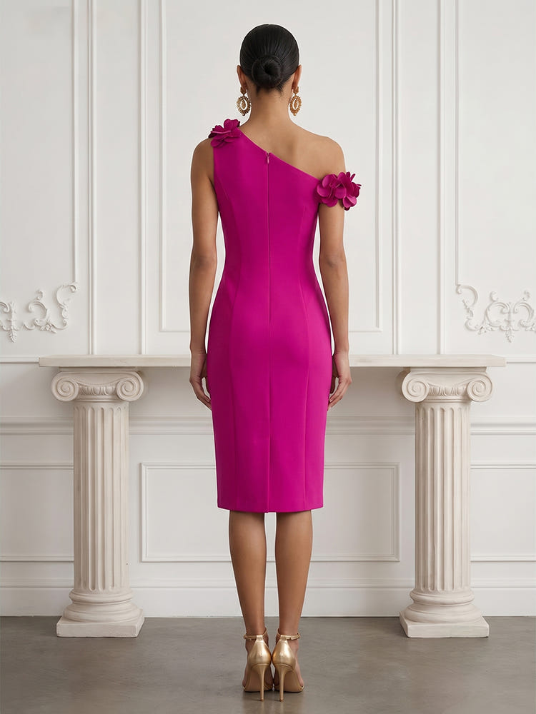 Jersey Sheath One Shoulder Cocktail Dresses with 3D Flowers