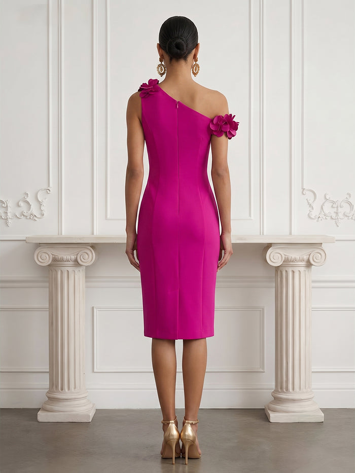 Jersey Sheath One Shoulder Cocktail Dresses with 3D Flowers