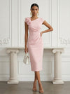 Jersey Sheath Asymmetric Neck Cocktail Dresses with 3D Flowers