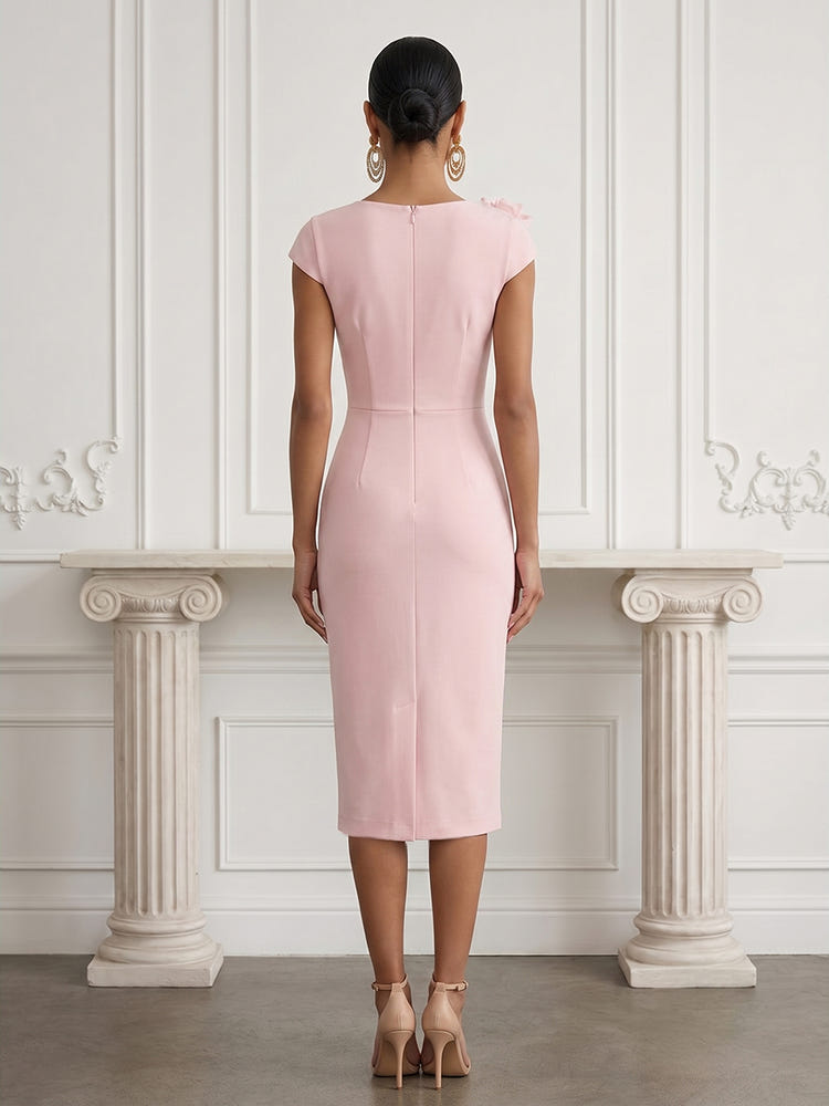 Jersey Sheath Asymmetric Neck Cocktail Dresses with 3D Flowers
