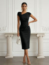 Jersey Sheath Asymmetric Neck Cocktail Dresses with 3D Flowers