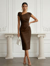 Jersey Sheath Asymmetric Neck Cocktail Dresses with 3D Flowers