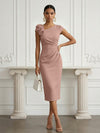 Jersey Sheath Asymmetric Neck Cocktail Dresses with 3D Flowers